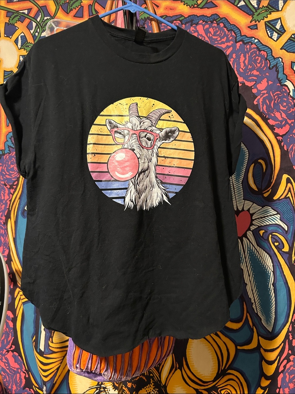 Black Retro Striped Goat &Bubblegum tee
